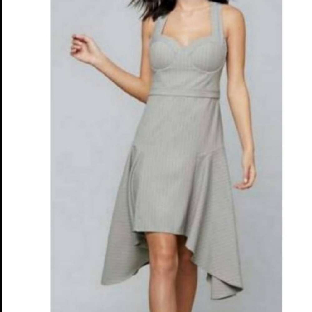 BEBE Mitered Pinstripe Dress Light Grey Pintri Colors Size 14 - Picture 6 of 6